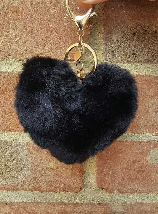 Black Fluffy Heart Pom