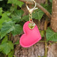Bright Pink Leather Heart Keyring