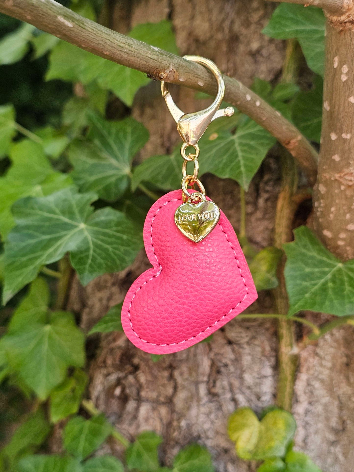 Bright Pink Leather Heart Keyring