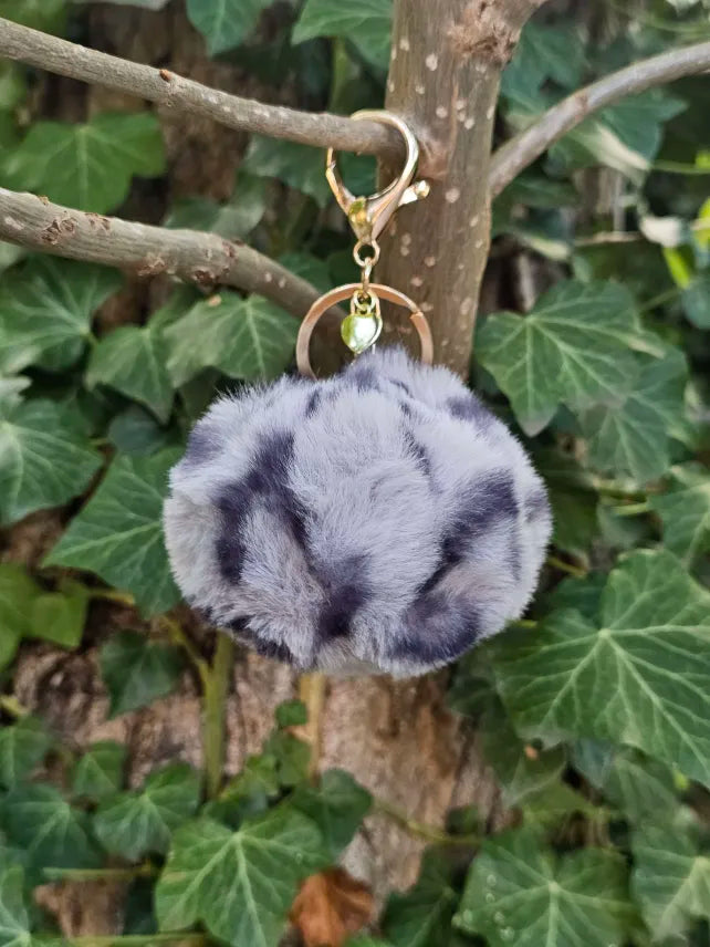 Grey Animal Print Pom