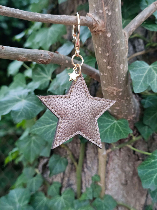 Bronze Leather Star Keyring