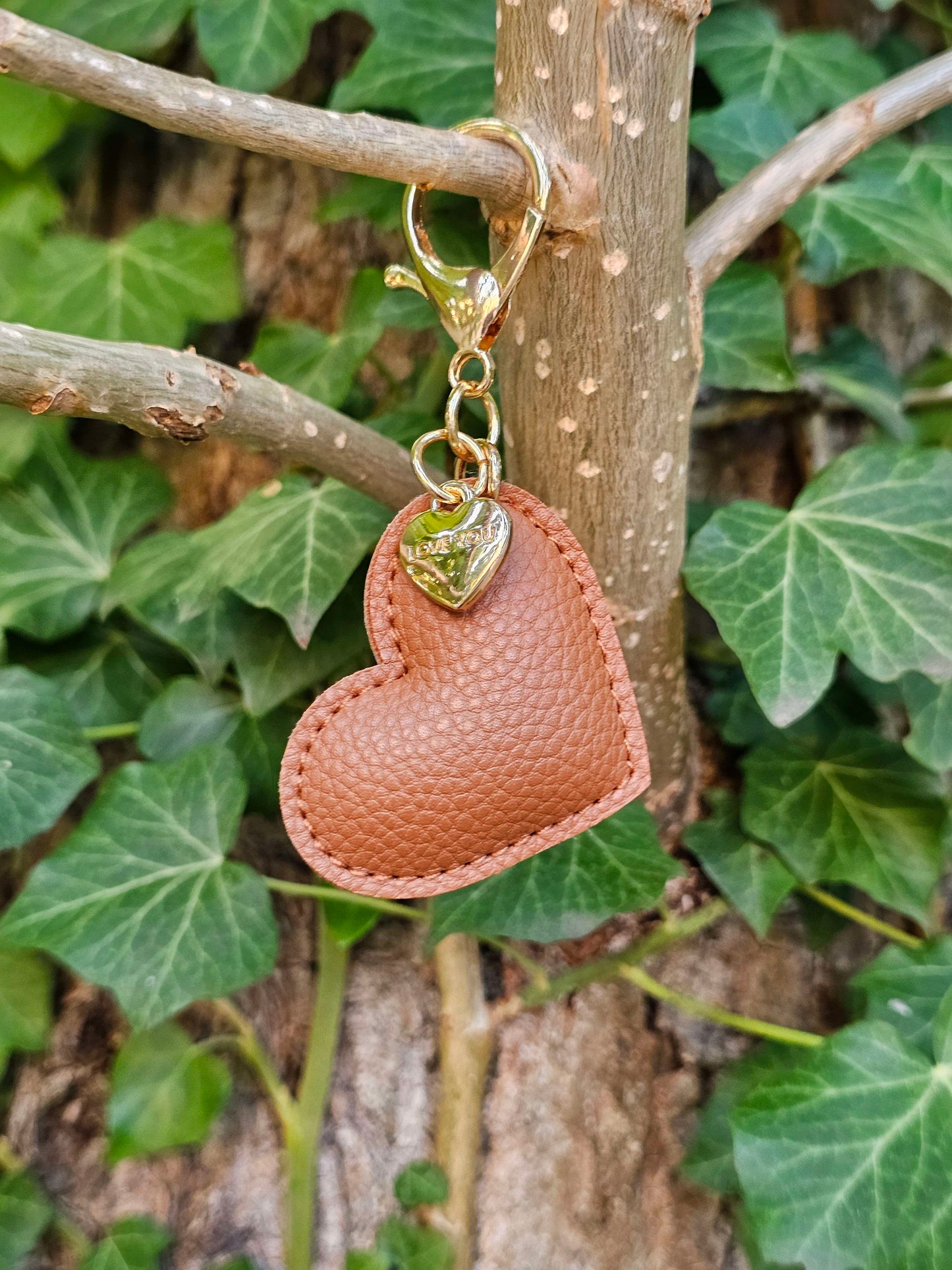 Brown Leather Heart Keyring