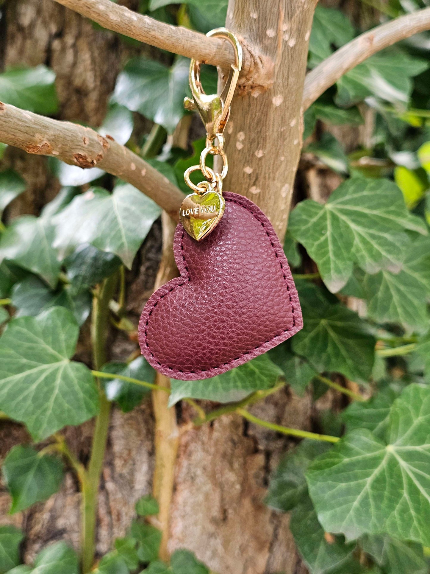 Burgundy Leather Heart Keyring