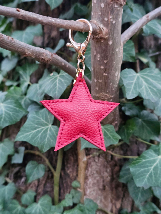 Chilli Red Leather Star Keyring