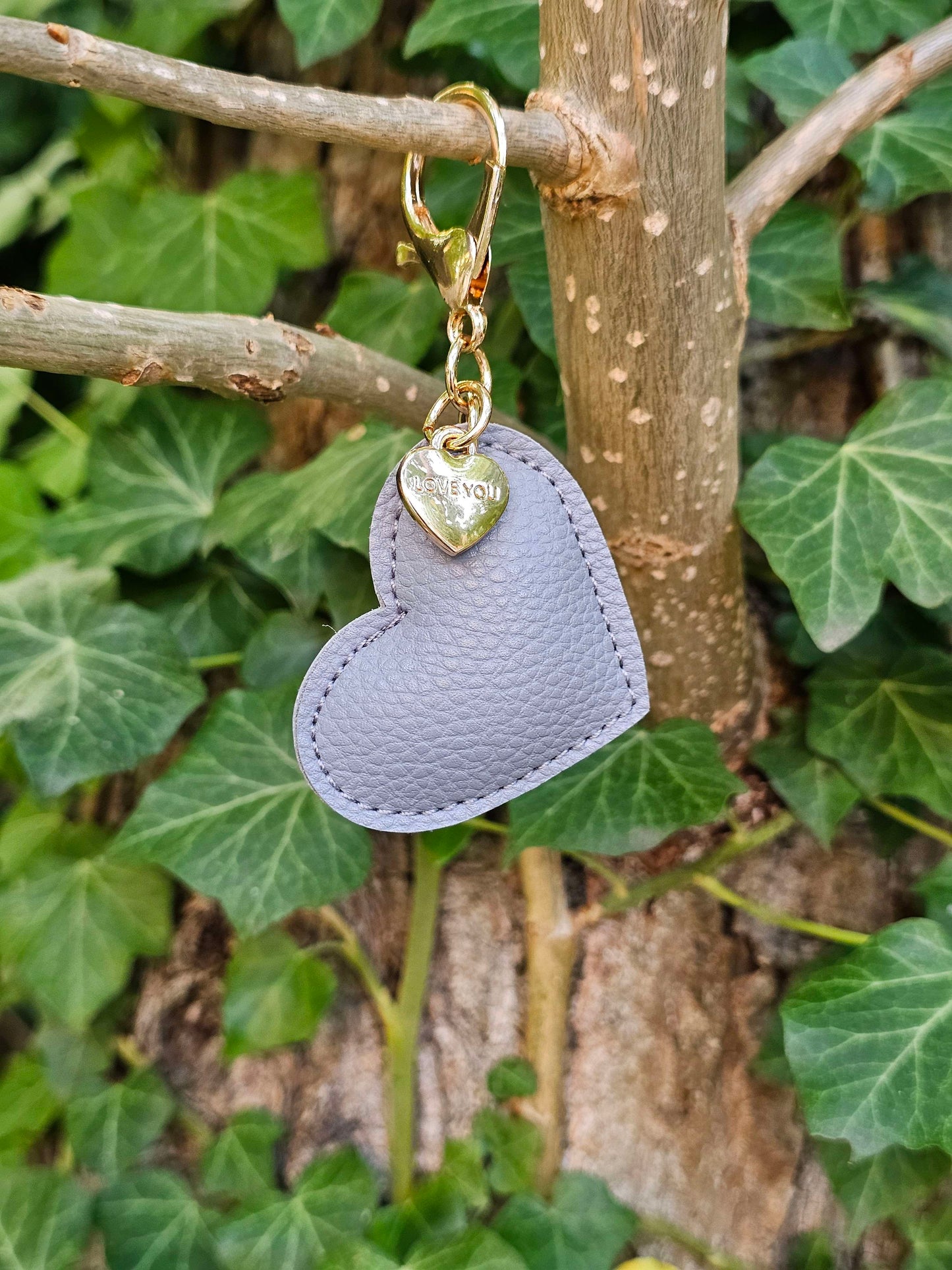 Light Grey Leather Heart Keyring