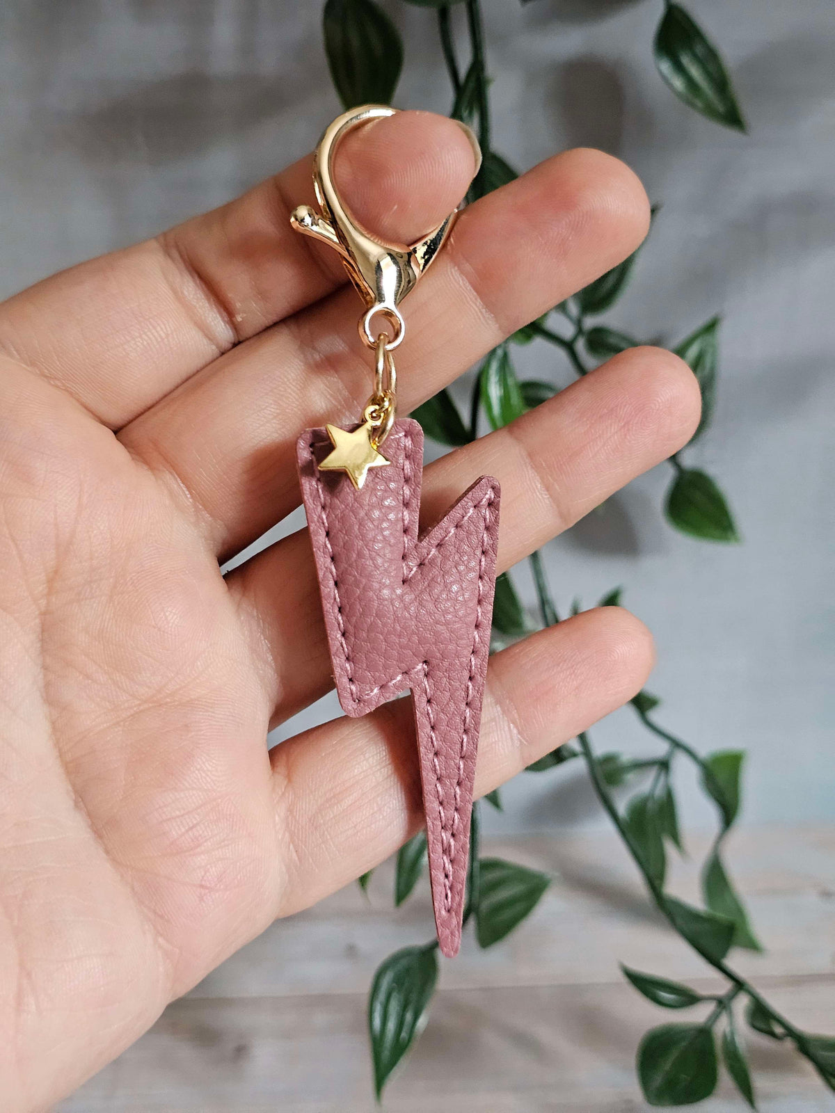 Mauve Lightning Bolt Leather Keyring