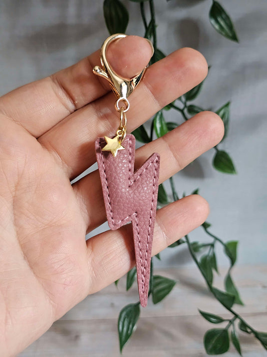 Mauve Lightning Bolt Leather Keyring