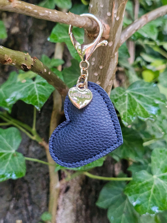 Navy Leather Heart Keyring