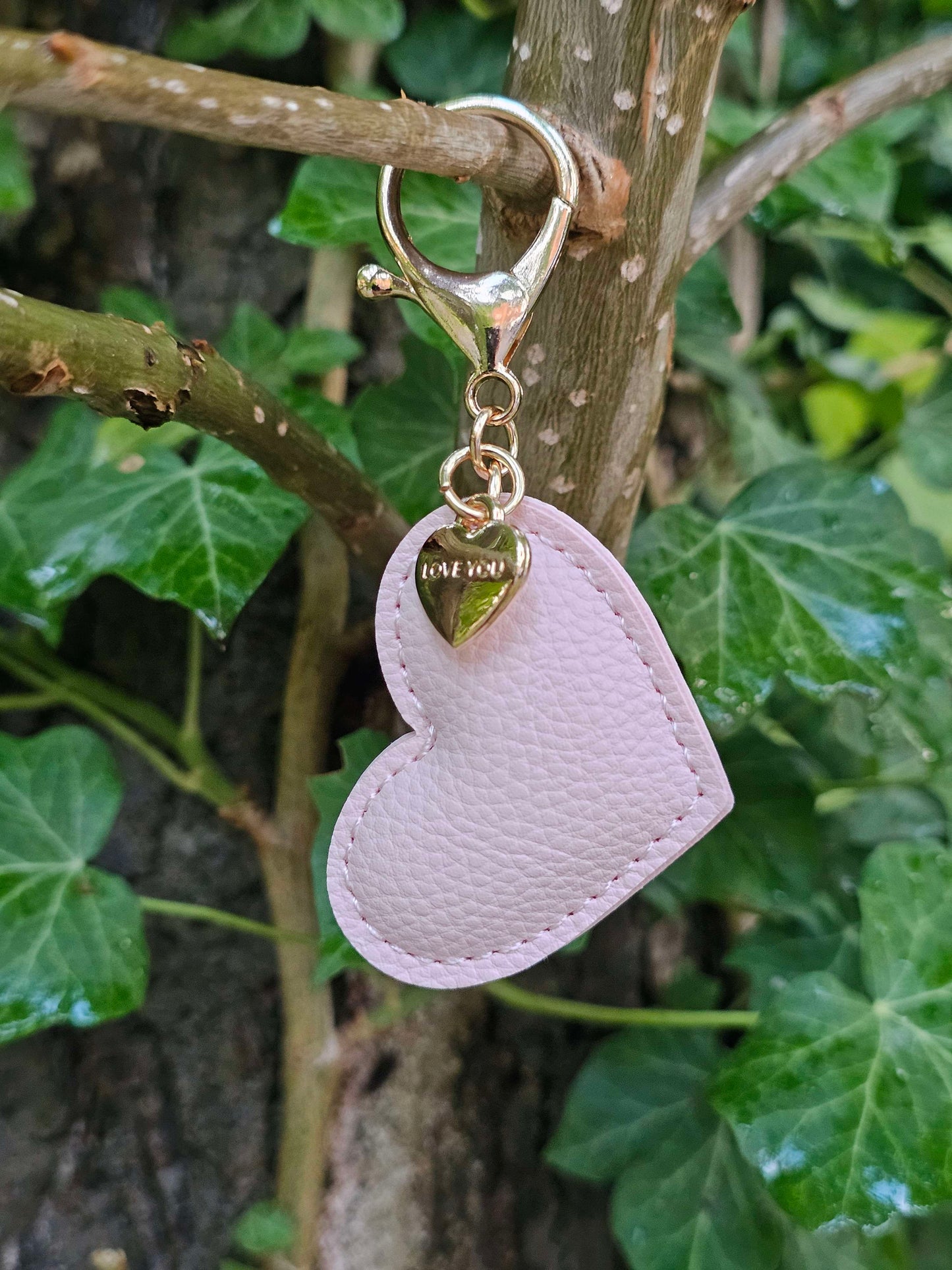Pale Pink Leather Heart Keyring