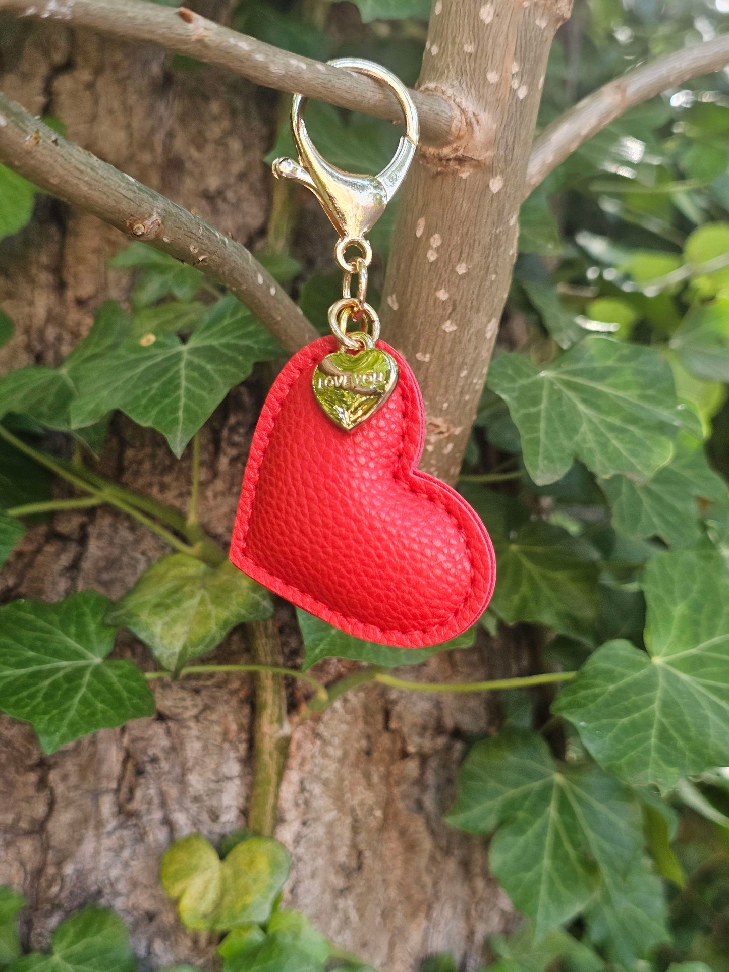 Red Leather Heart Keyring