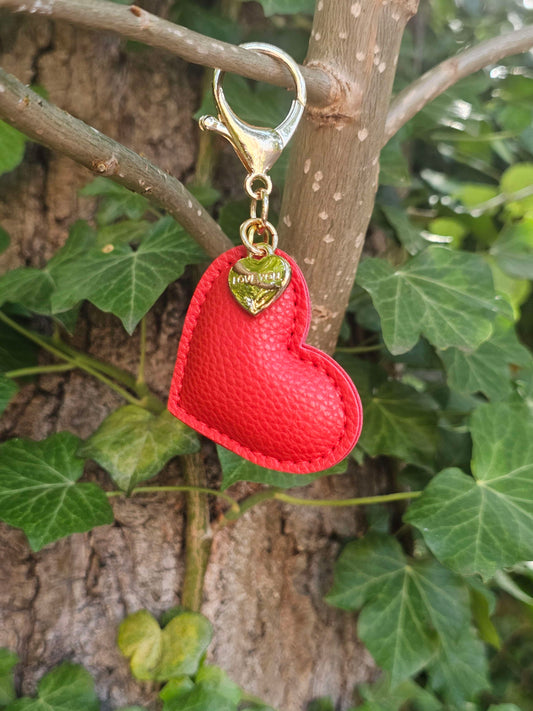 Red Leather Heart Keyring