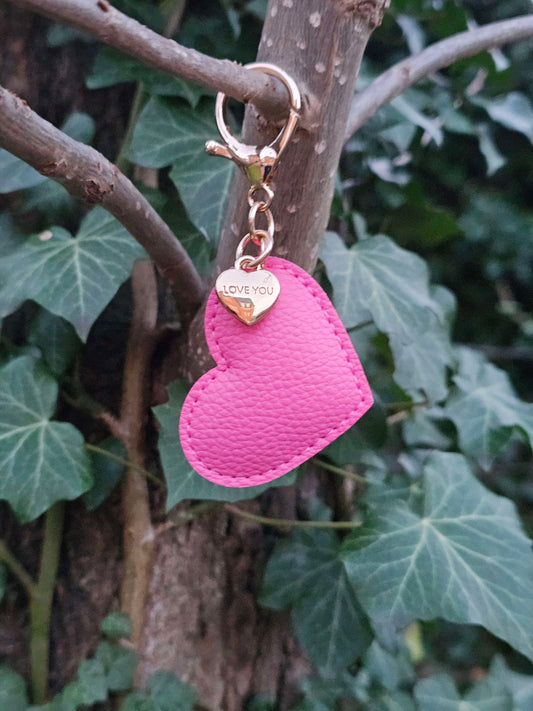 Rose Pink Leather Heart Keyring