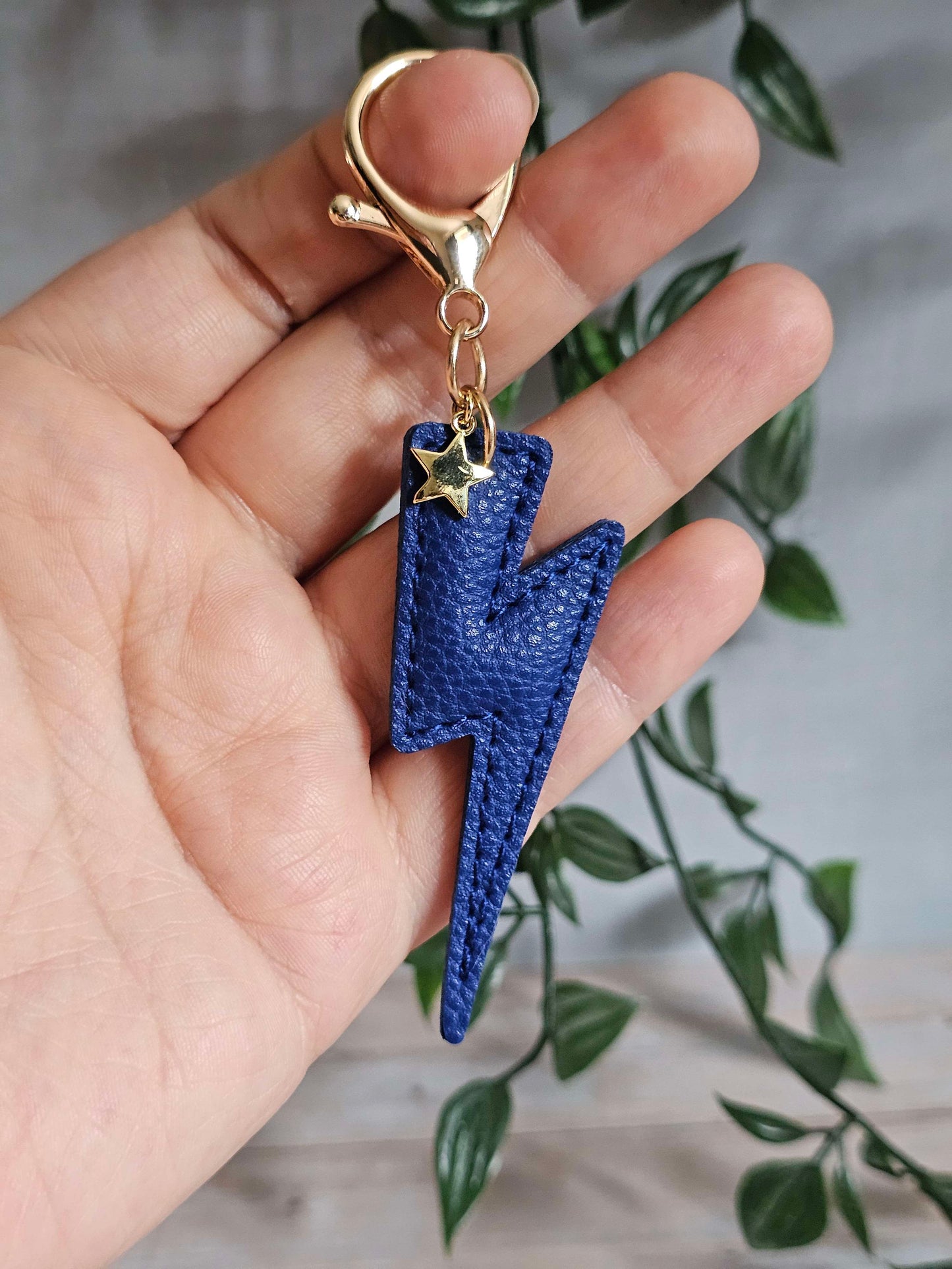 Royal Blue Lightning Bolt Leather Keyring