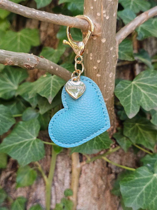 Sky Blue Leather Heart Keyring