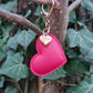 Watermelon Pink Leather Heart Keyring