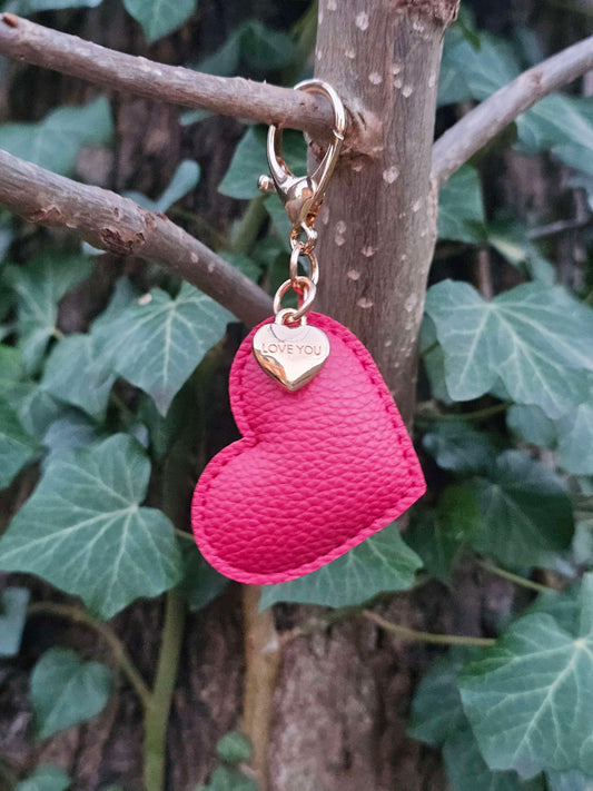 Watermelon Pink Leather Heart Keyring