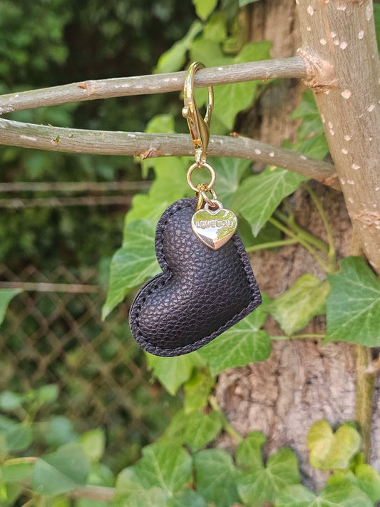 Black Leather Heart Keyring