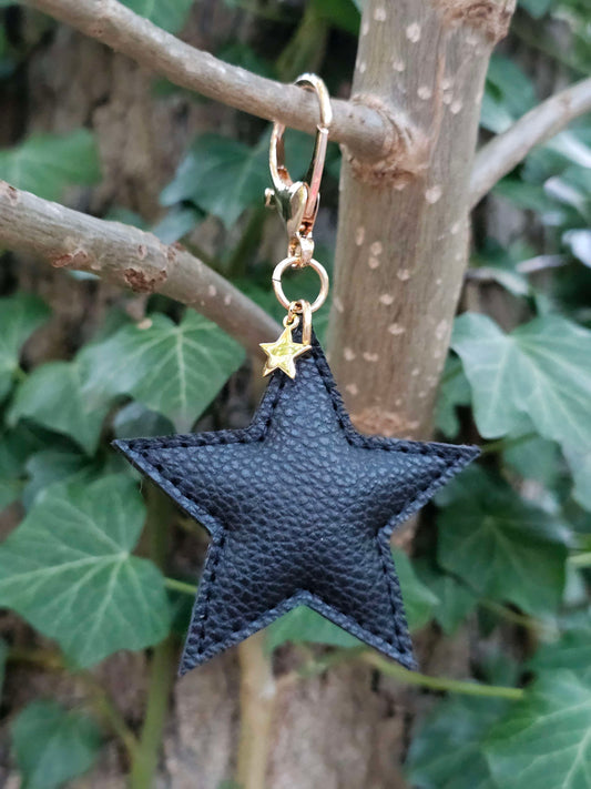 Black Leather Star Keyring