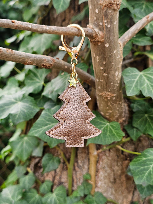 Bronze Christmas Tree Leather Keyring