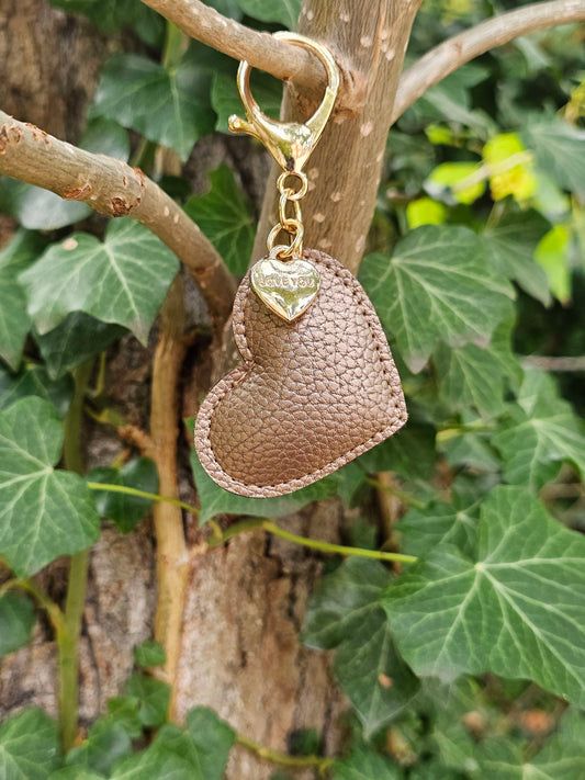 Bronze Leather Heart Keyring