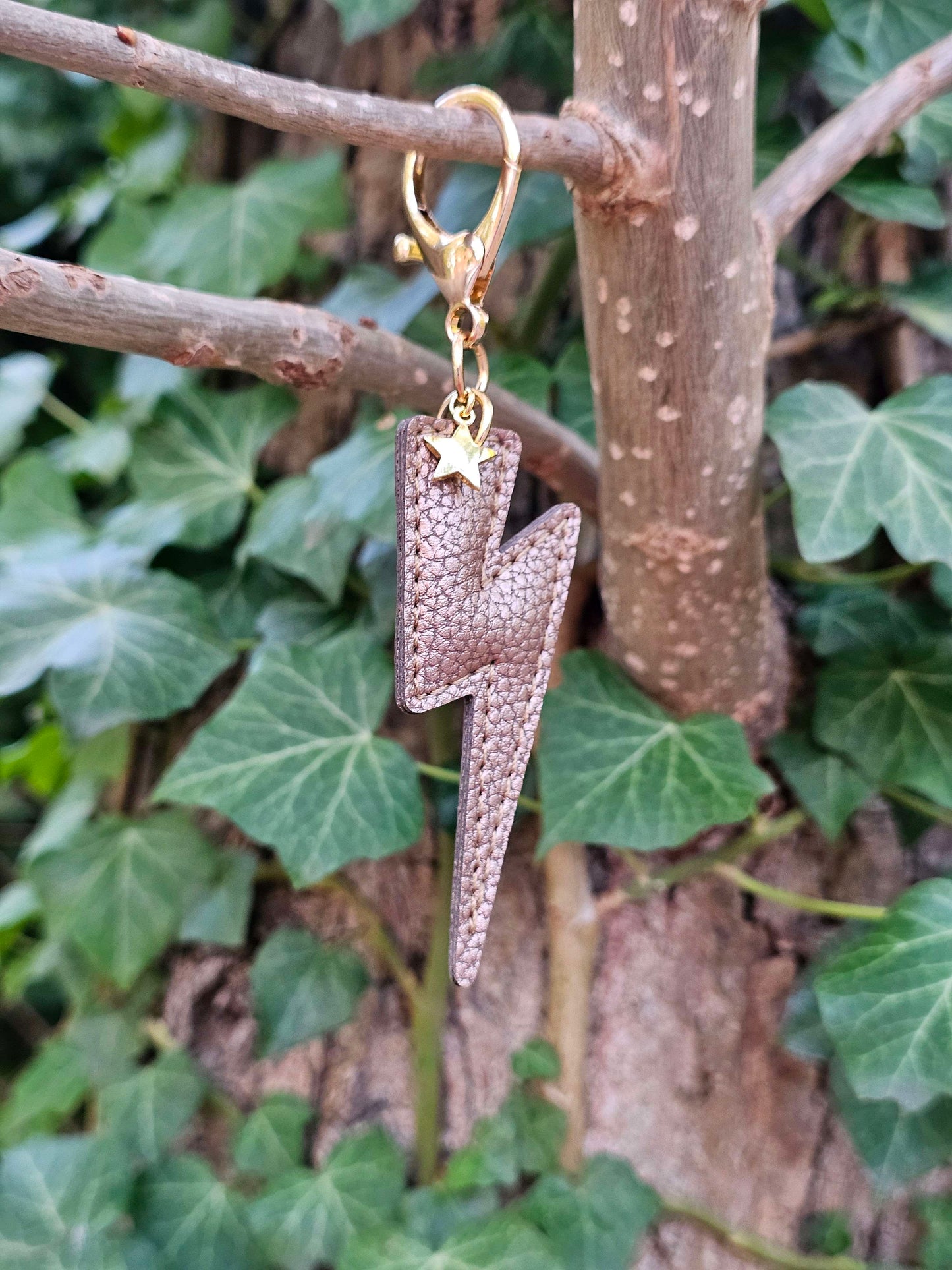 Bronze Lightning Bolt Leather Keyring