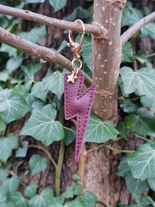 Burgundy Lightning Bolt Leather Keyring