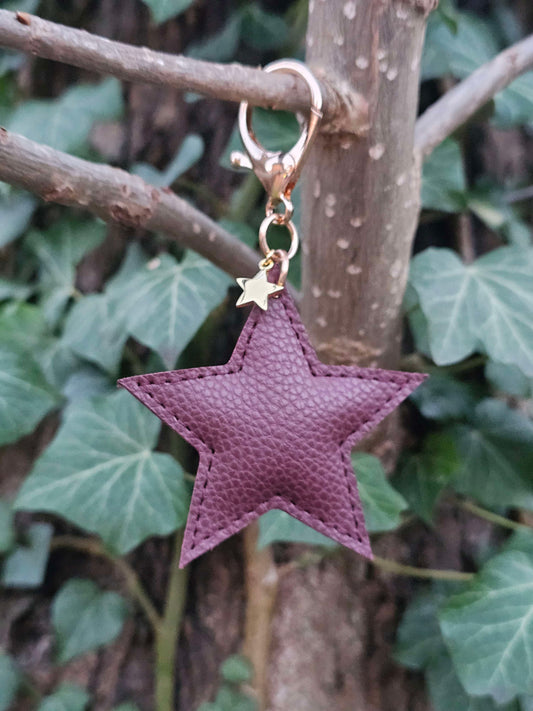 Burgundy Leather Star Keyring