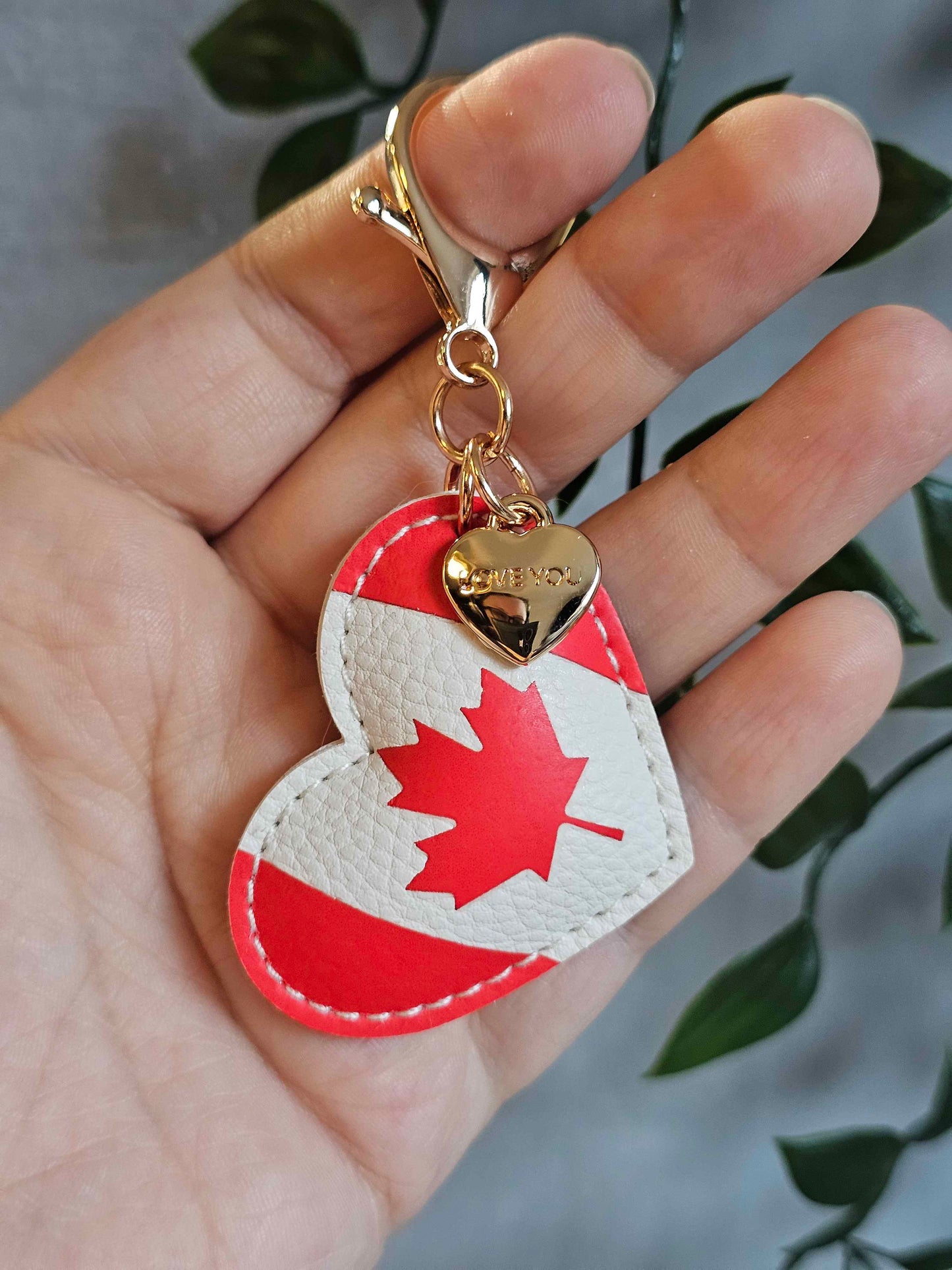 Canada Leather Heart Keyring