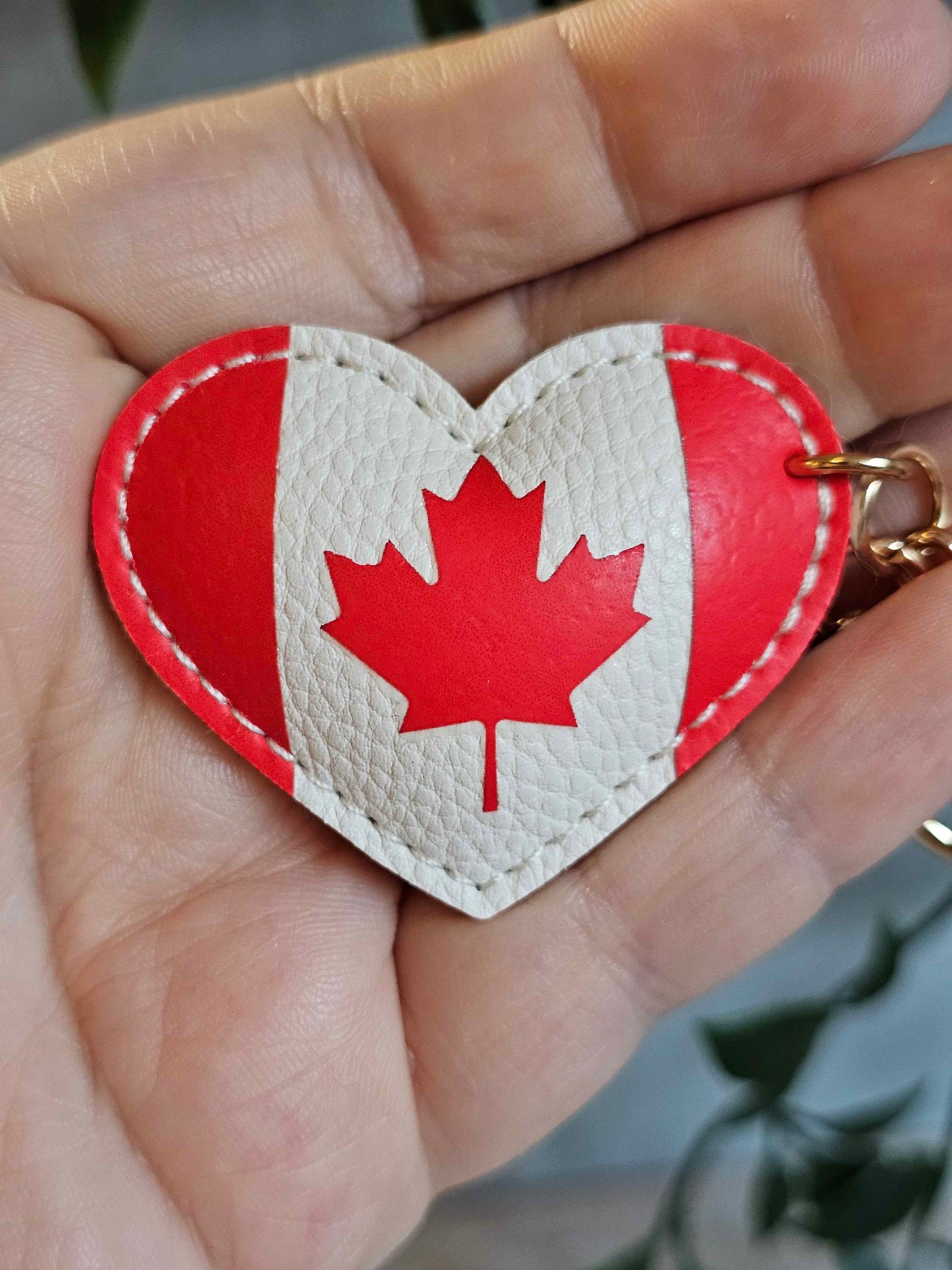 Canada Leather Heart Keyring