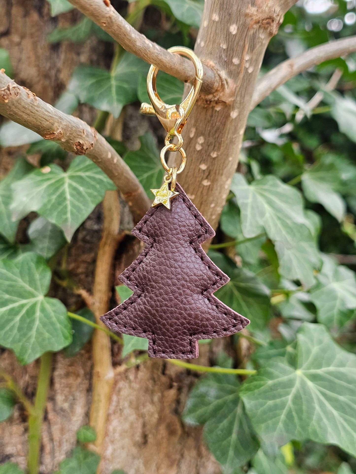 Dark Chocolate Christmas Tree Leather Keyring