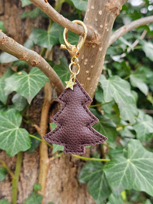 Dark Chocolate Christmas Tree Leather Keyring