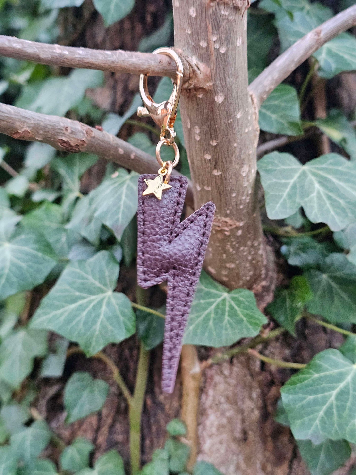 Dark Chocolate Lightning Bolt Leather Keyring