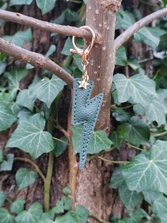 Dark Green Lightning Bolt Leather Keyring