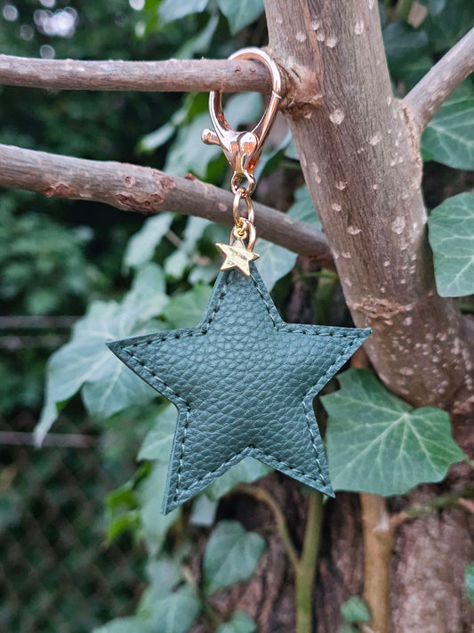 Dark Green Leather Star Keyring