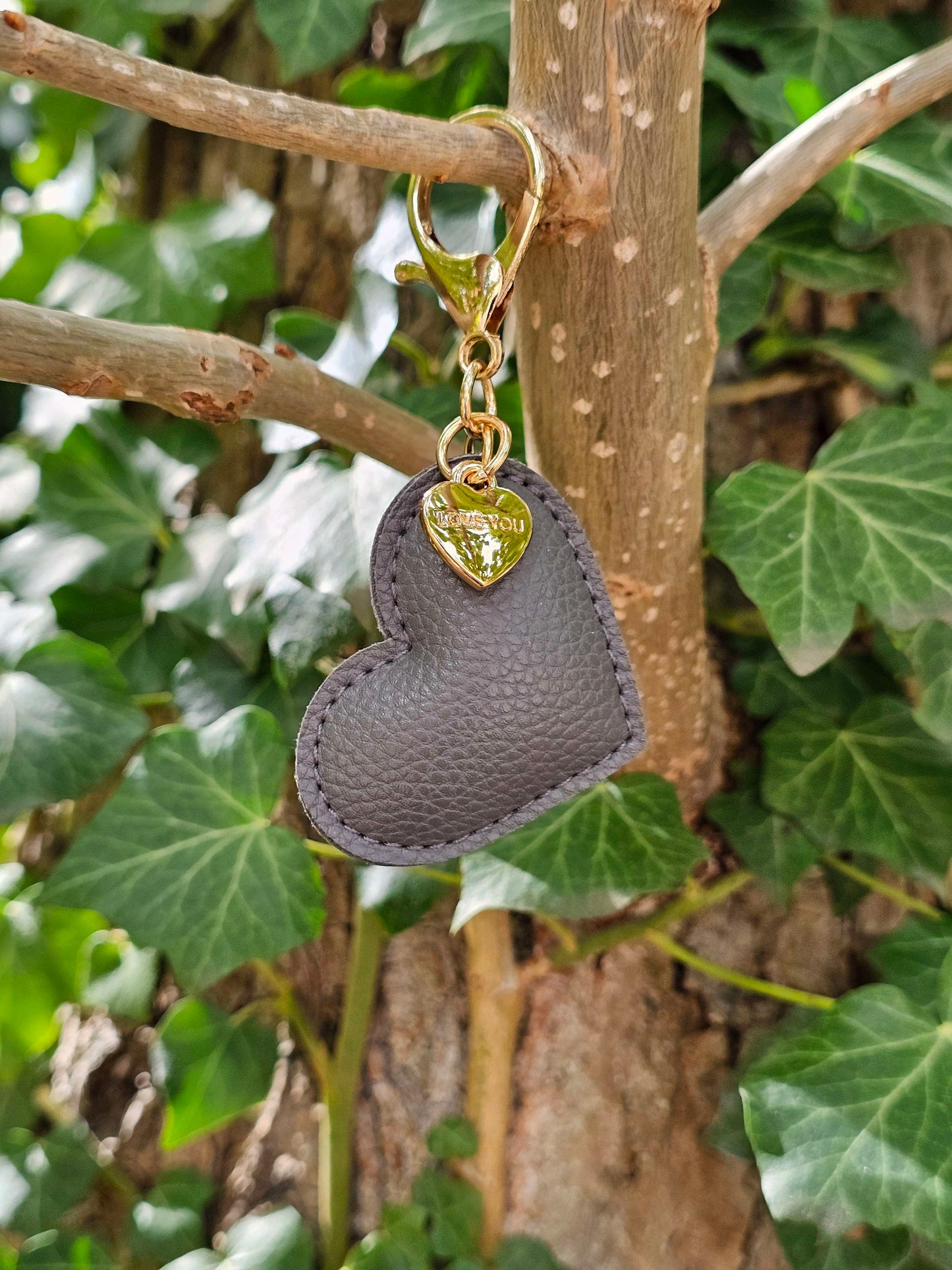 Dark Grey Leather Heart Keyring