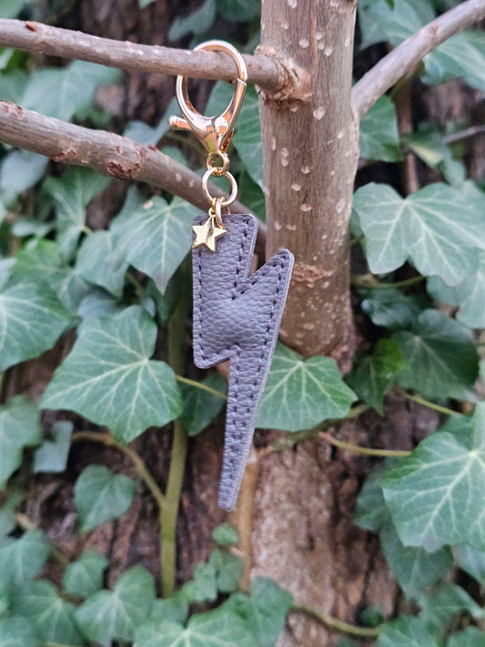 Dark Grey Lightning Bolt Leather Keyring