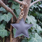 Dark Grey Leather Star Keyring