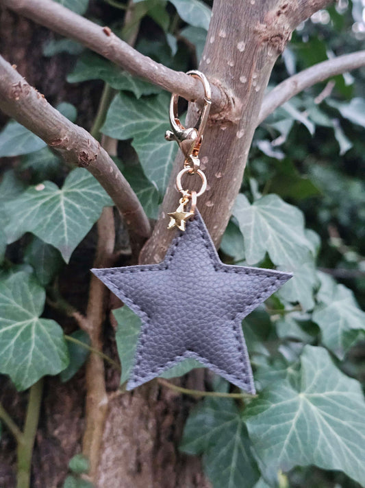Dark Grey Leather Star Keyring