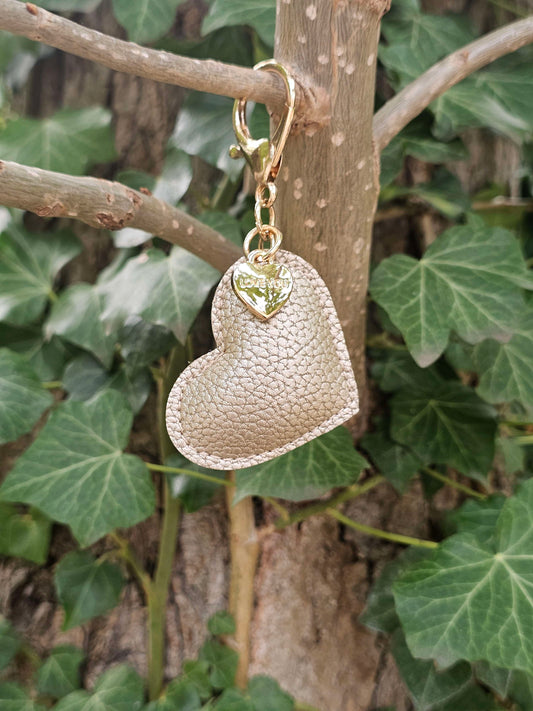 Gold Leather Heart Keyring