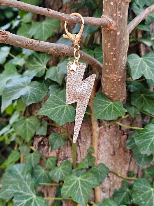 Gold Lightning Bolt Leather Keyring
