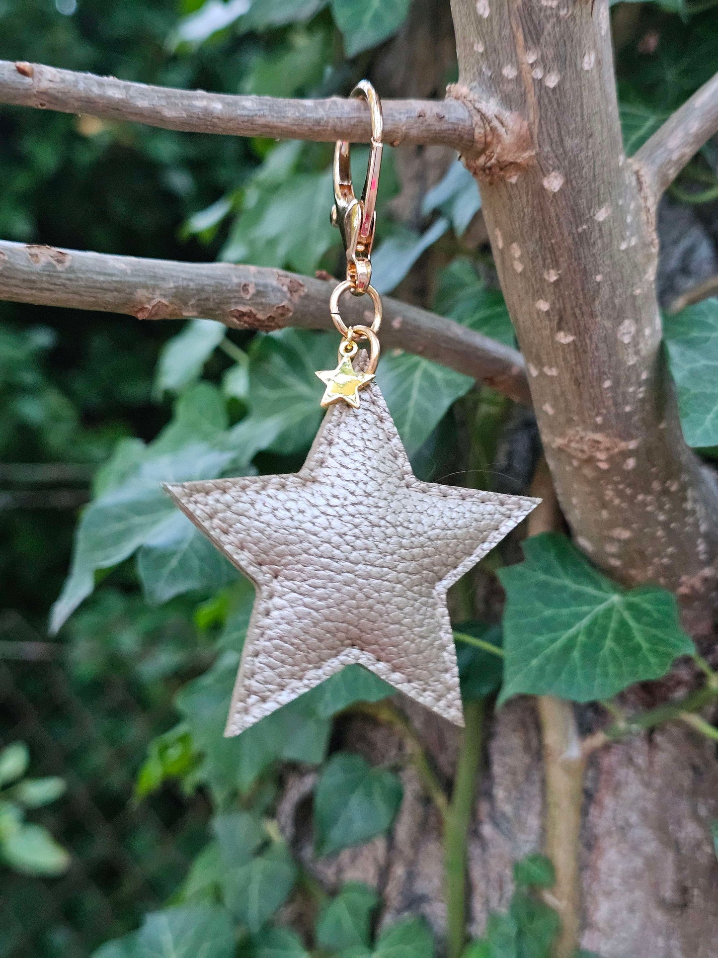 Gold Leather Star Keyring