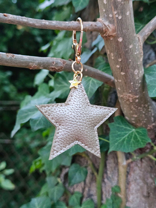 Gold Leather Star Keyring