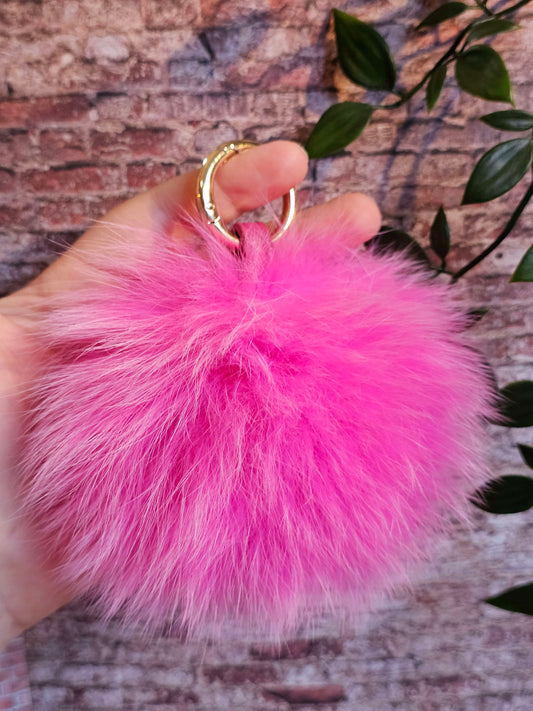 Hot Pink 12cm Longhair Pom Pom