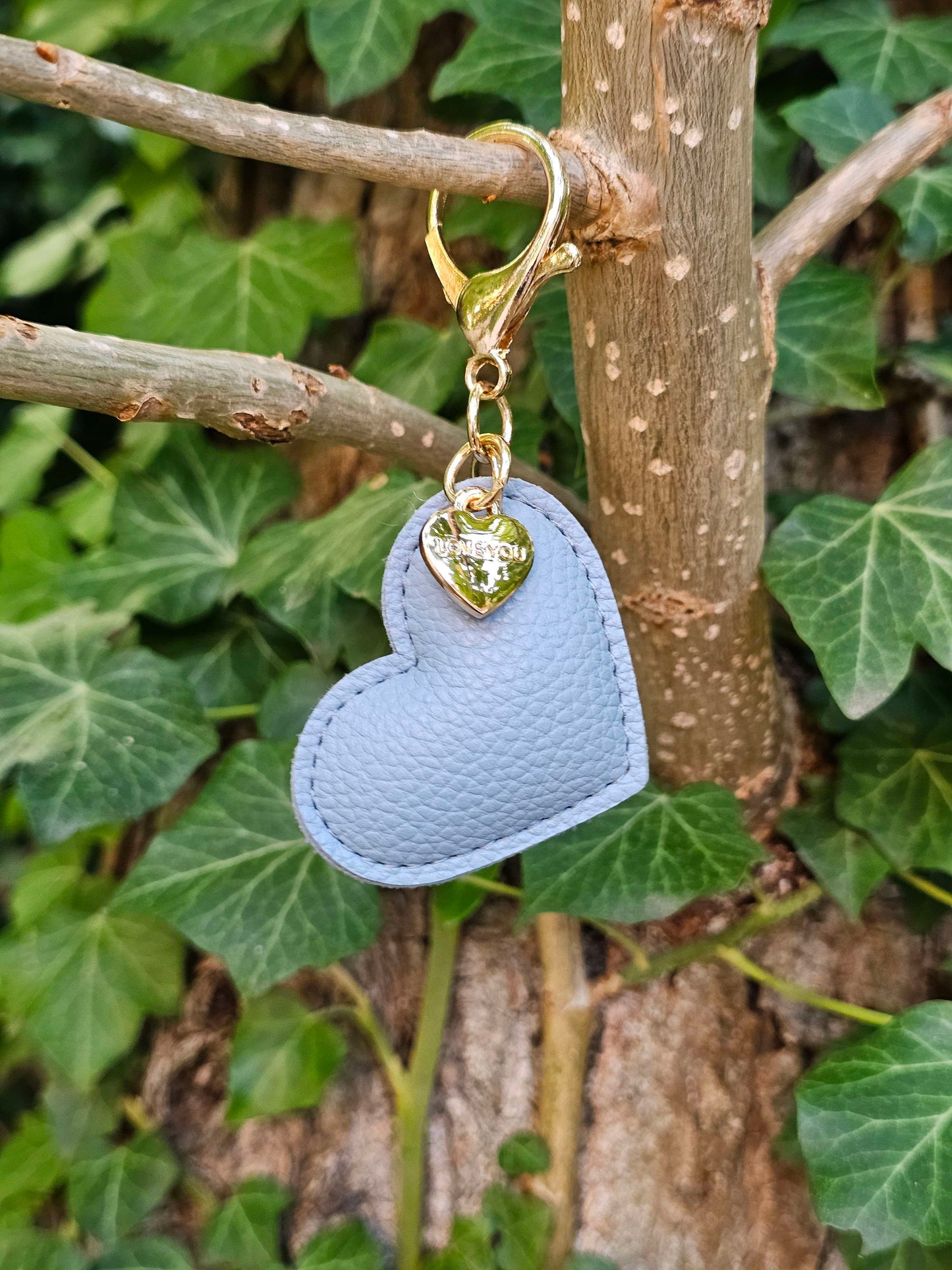 Light Blue Leather Heart Keyring