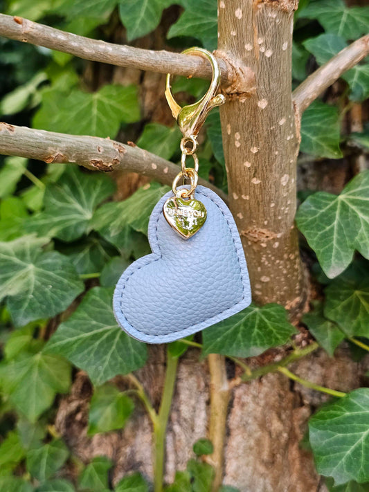Light Blue Leather Heart Keyring