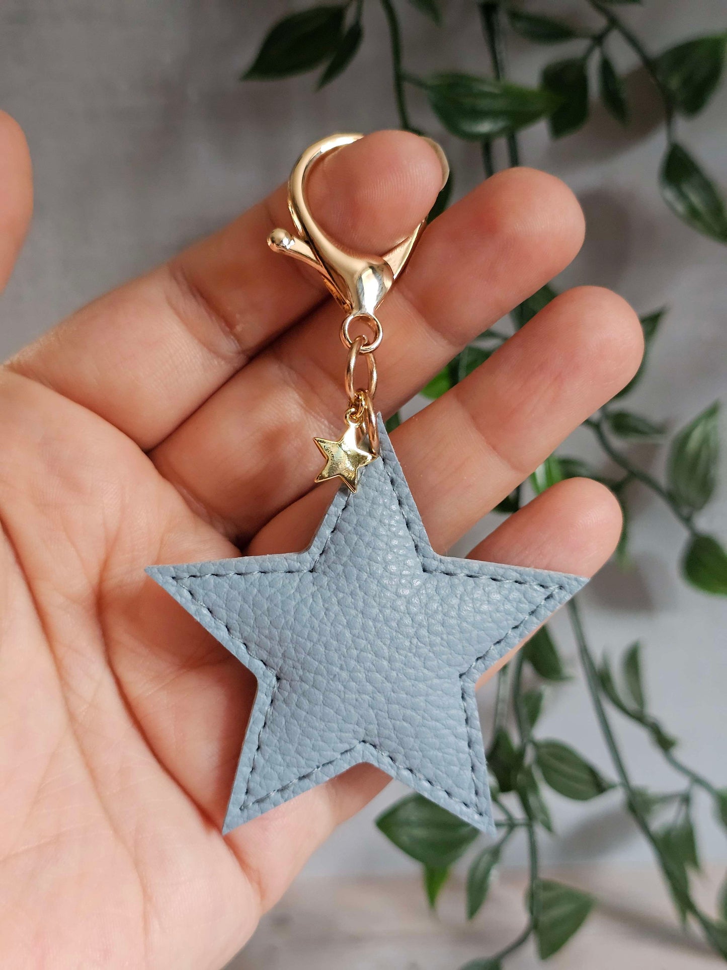 Light Blue Leather Star Keyring