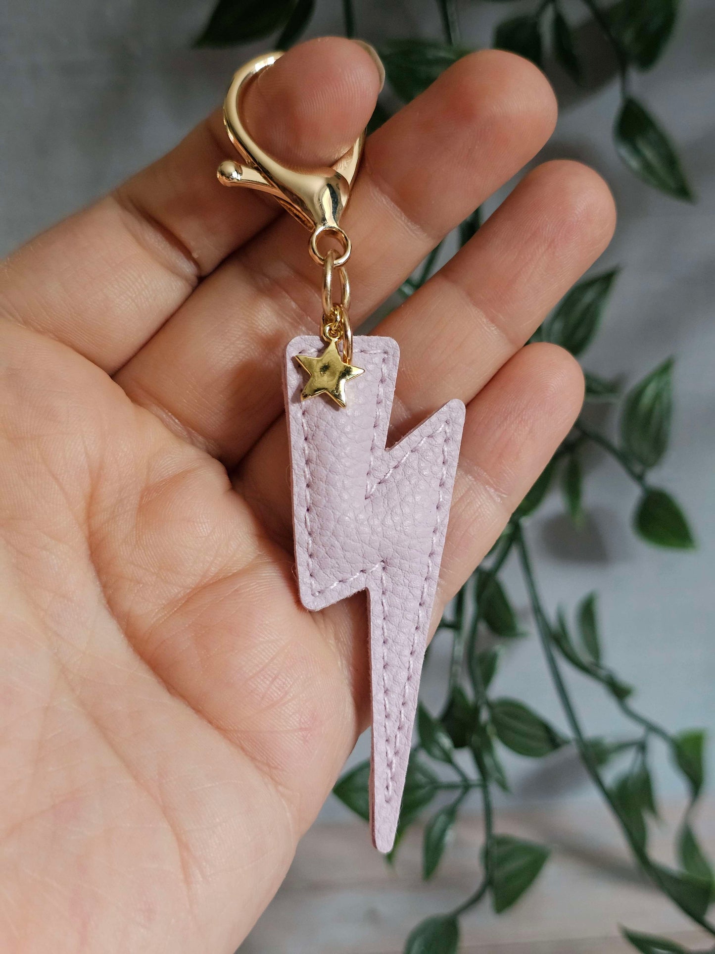 Lilac Lightning Bolt Leather Keyring