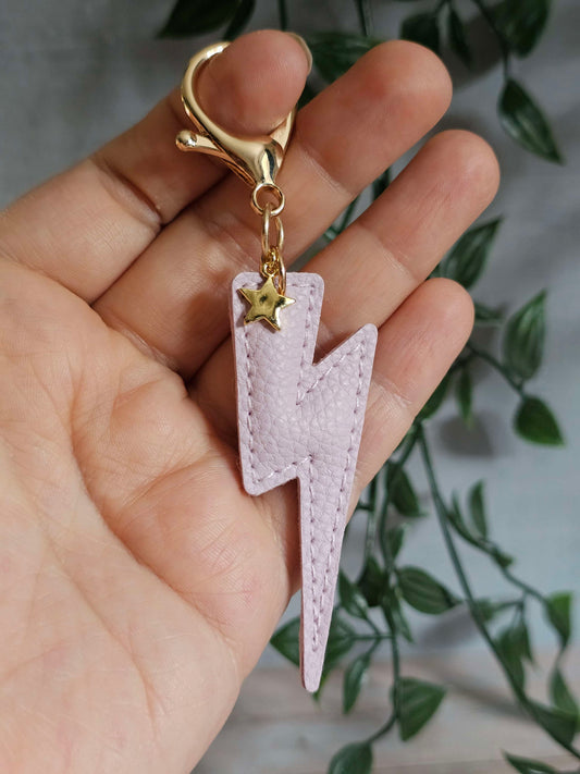 Lilac Lightning Bolt Leather Keyring