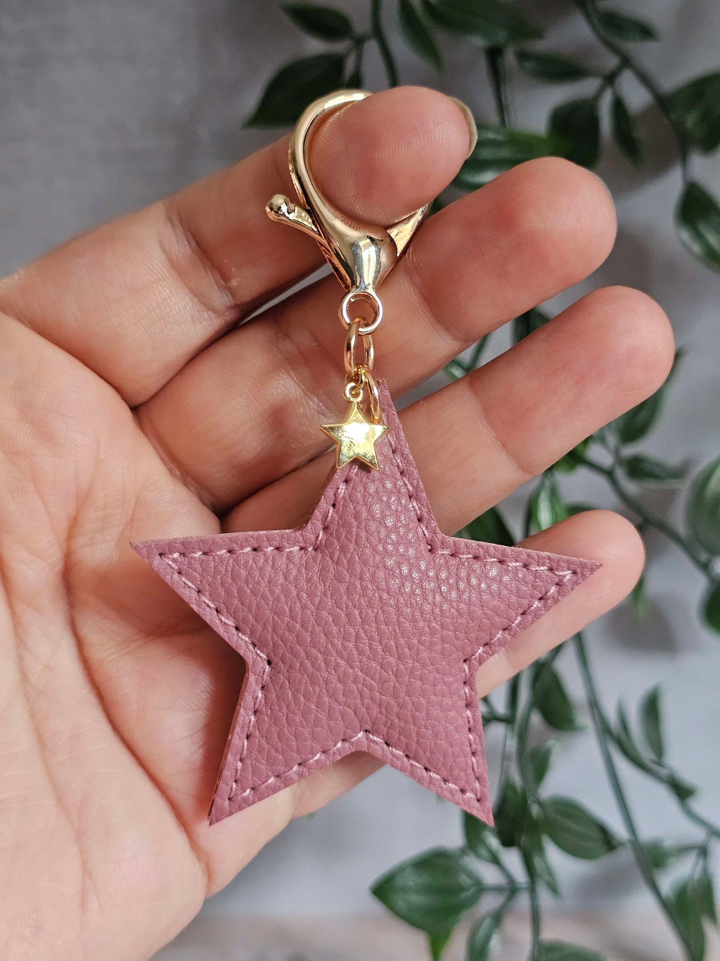 Mauve Leather Star Keyring