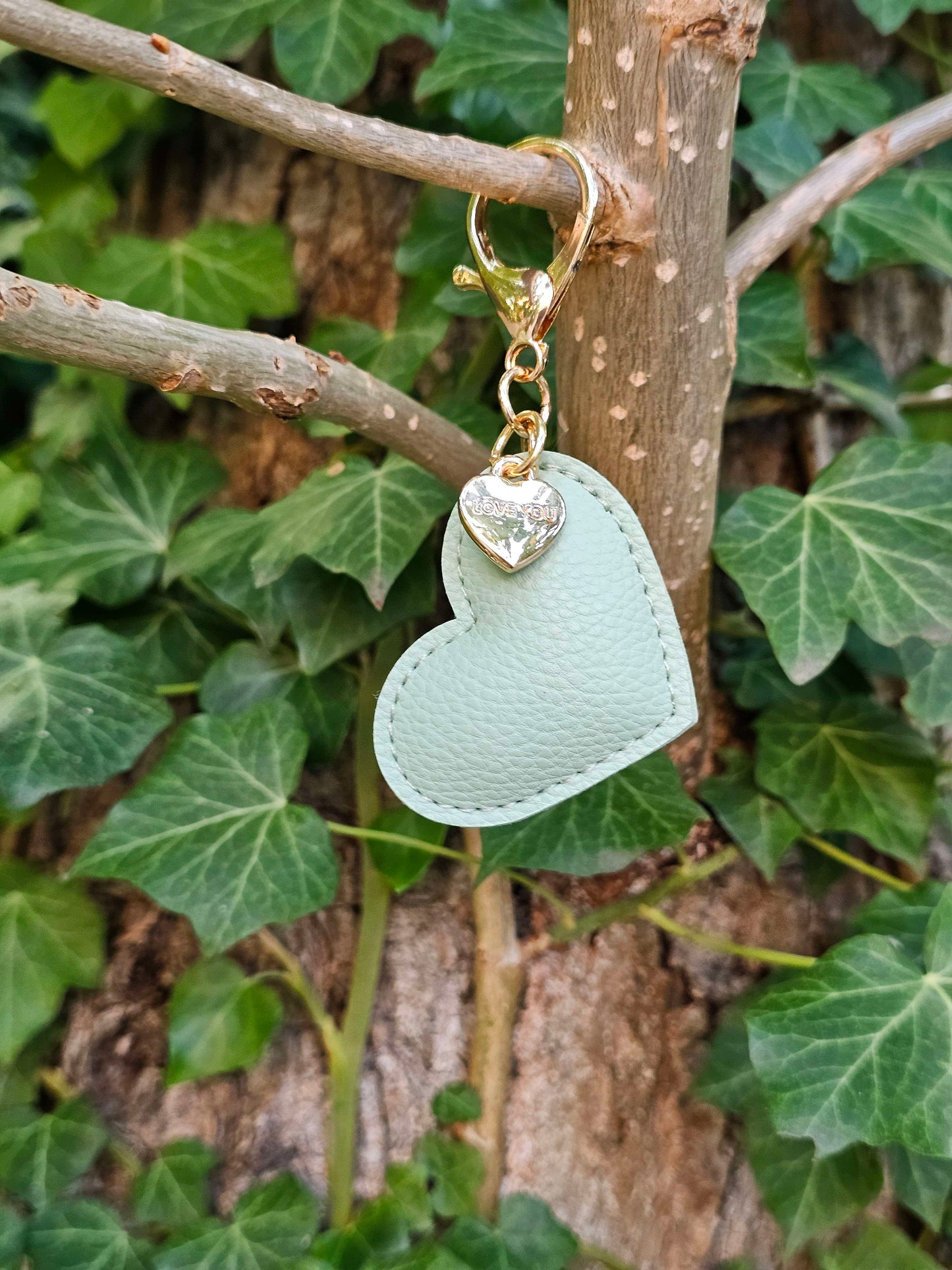 Mint Leather Heart Keyring
